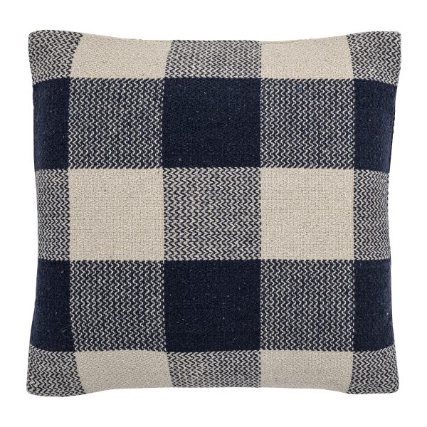 Blue check recycled cotton cushion